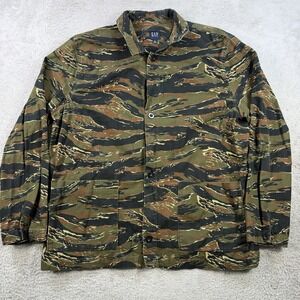 Gap Jacket Mens XL Camo Tiger Stripe Chore Shirt Green Brown Cotton Button
